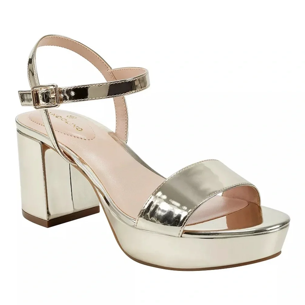 Bandolino Metallic Gold Block Heel Platform Sandal